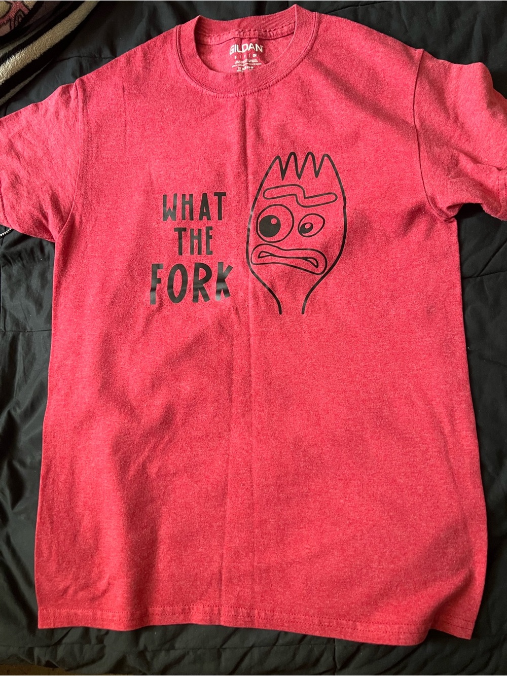 Gildan Red Short Sleeve 'What The Fork' Graphic Tee